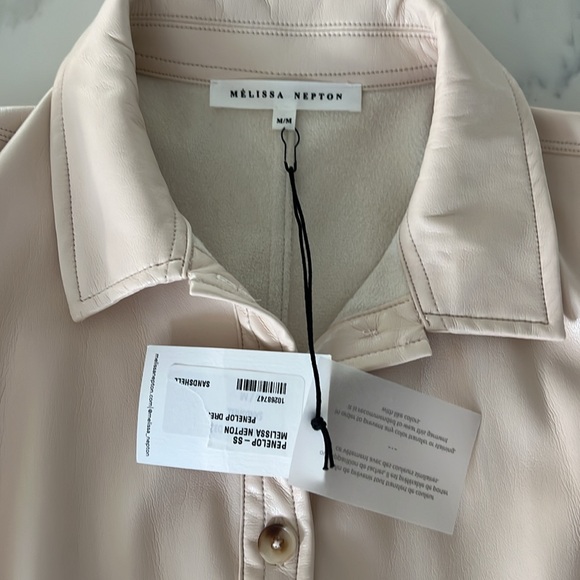 Melissa Nepton Faux Leather Dress Color Sandshell Size Medium NWT - Picture 2 of 7